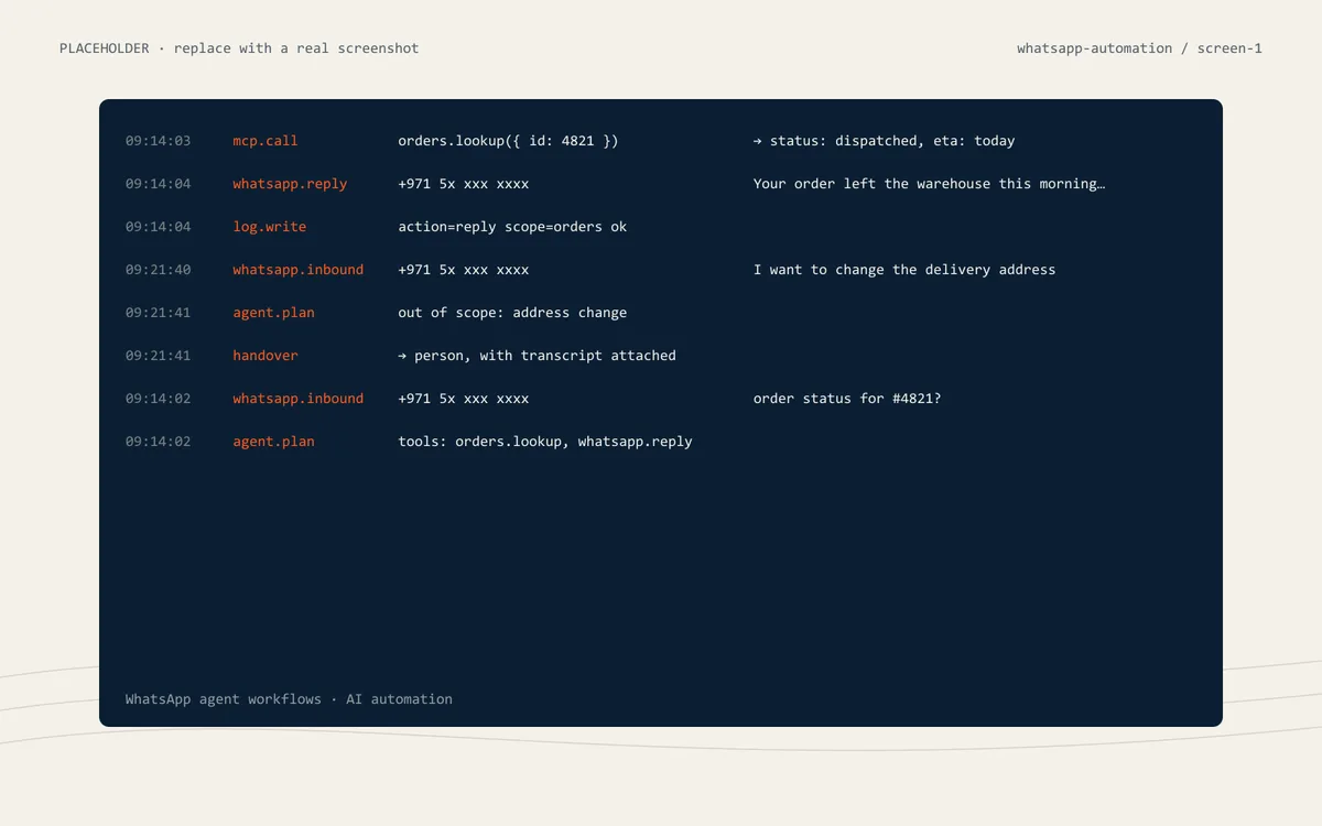 WhatsApp agent workflows: screen 1